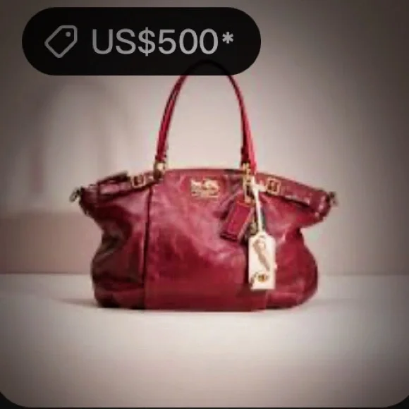 Vintage Y2K Coach tote bag dark red Maroon Leather Satchel with Gold Accents - Picture 3 of 17